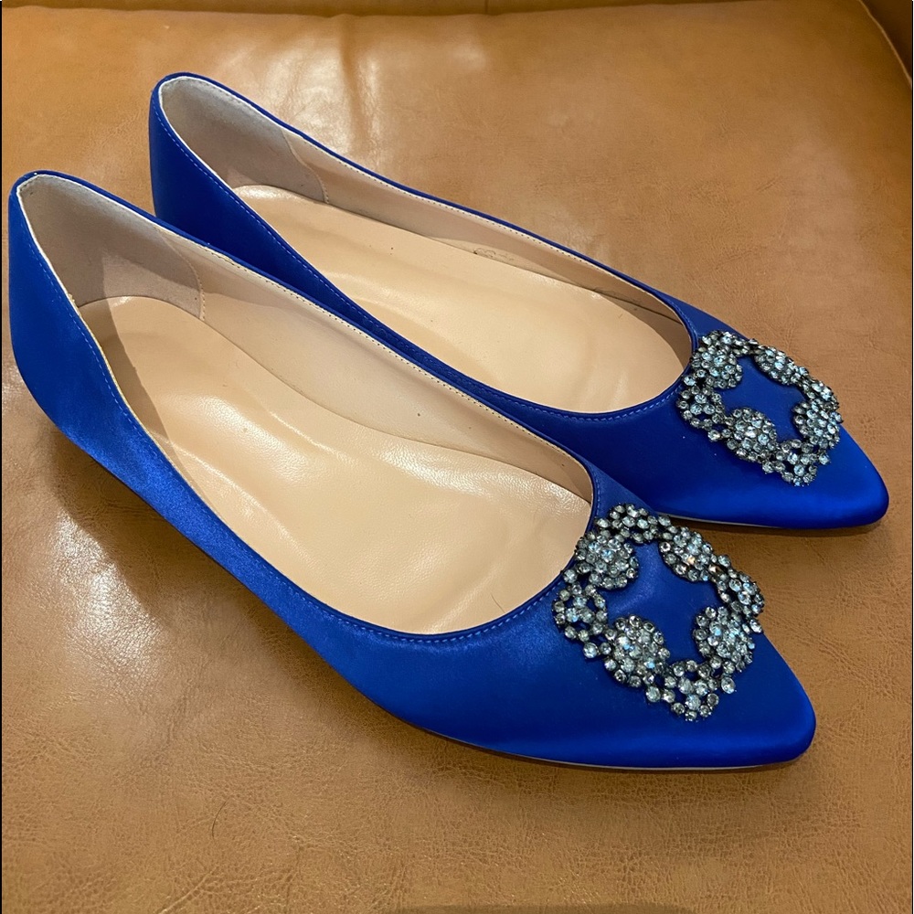 Blue Satin Embellished Flats
